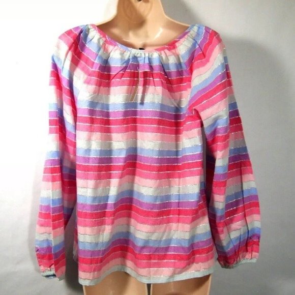 NWT J Crew AM634 Top S Colorful Metallic Candy Stripe Peasant Tassels Long Sleev - Picture 4 of 7